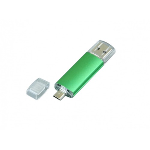 USB-флешка на 64 ГБ.c дополнительным разъемом Micro USB, зеленый