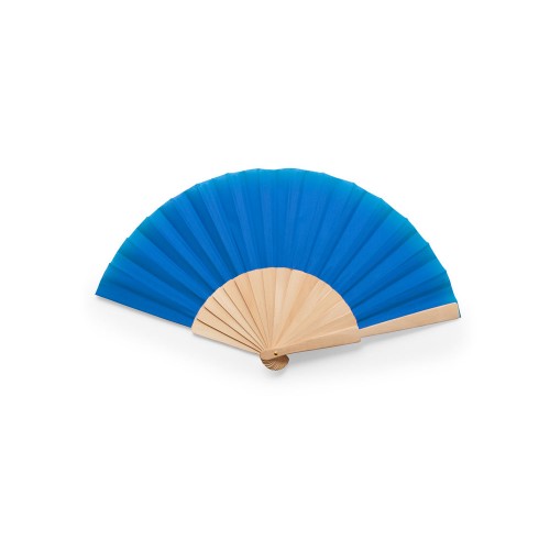 Веер CALESA с деревянными вставками и тканью из полиэстера, голубой