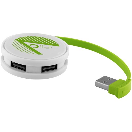 USB Hub Round, на 4 порта, белый/лайм