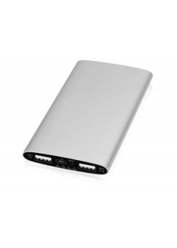 Портативное зарядное устройство Мун с 2-мя USB-портами, 4400 mAh, серебристый