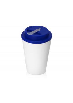 Пластиковый стакан Take away с двойными стенками и крышкой с силиконовым клапаном, 350 мл, белый/темно-синий