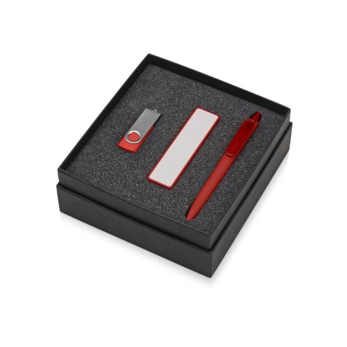 Подарочный набор Space Pro с флешкой, ручкой и зарядным устройством, красный