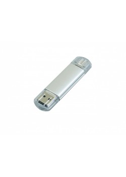 USB-флешка на 16 Гб.c дополнительным разъемом Micro USB, серебро