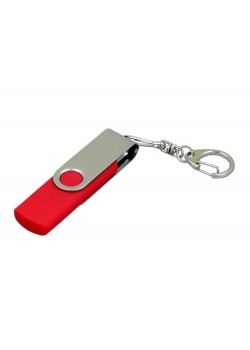 Флешка с  поворотным механизмом, c дополнительным разъемом Micro USB, 32 Гб, красный