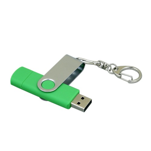 Флешка с поворотным механизмом, c дополнительным разъемом Micro USB, 64 Гб, зеленый