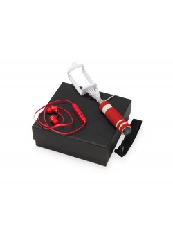 Подарочный набор Selfie с Bluetooth наушниками и моноподом, красный