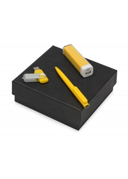 Подарочный набор On-the-go с флешкой, ручкой и зарядным устройством, желтый
