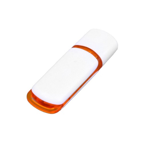Флешка промо прямоугольной классической формы с цветными вставками, 8 Гб, белый/оранжевый