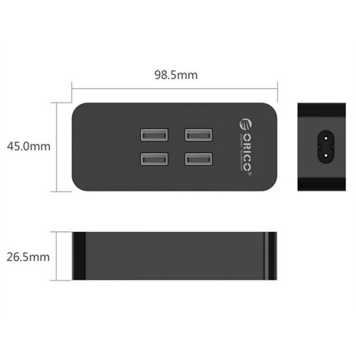 Зарядное устройство Orico DCV-4U (черный)4*USB2,4А/5Вмах4А; 20Вт; Smart Technologyпластик