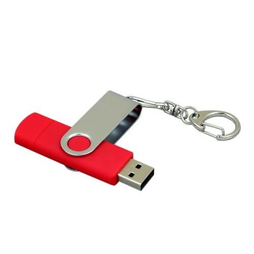 Флешка с поворотным механизмом, c дополнительным разъемом Micro USB, 64 Гб, красный