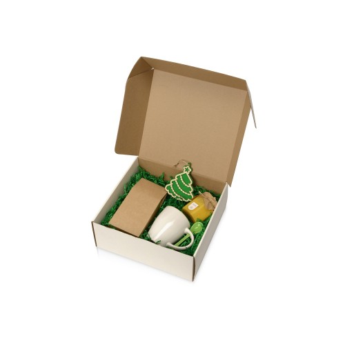 Подарочный набор с чаем, кружкой, медом и новогодней подвеской Чайная церемония, зеленое яблоко