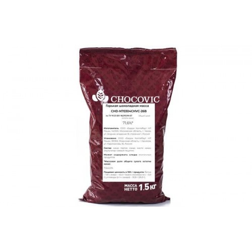 Chocovic - Шоколад горький 71,6% какао (CHD-N70304CHVC-26B) 1,5кг в коробке по 10шт.