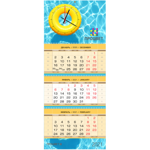 Календарь ТРИО-Эконом (1 рекламное поле) с часами