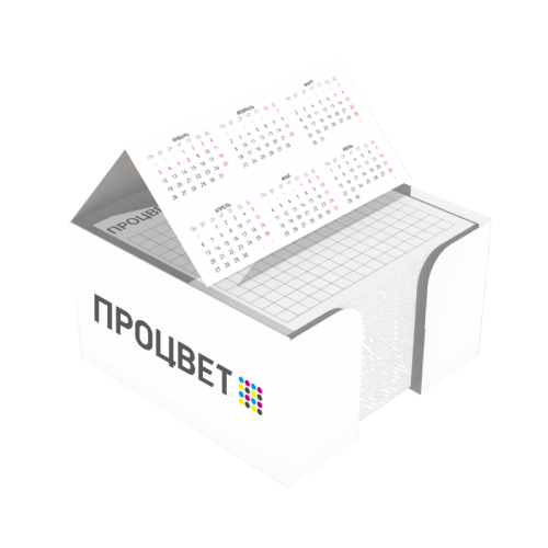 Кубарик на склейке 9×9 см в картонной коробочке с календариком, в блоке 500 листов