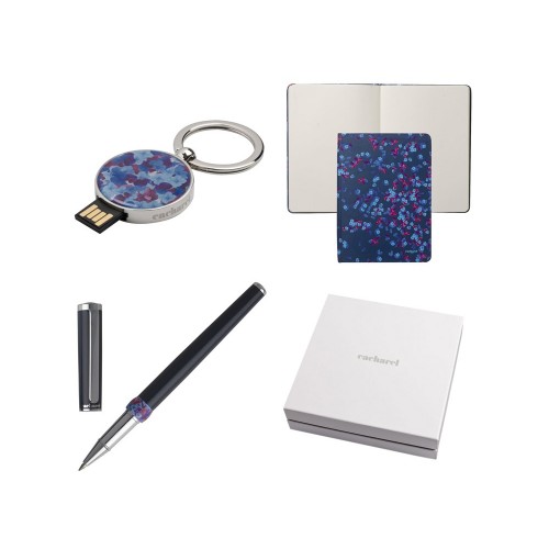 Подарочный набор Blossom: брелок с USB-флешкой на 16 Гб, блокнот A6, ручка-роллер. Cacharel
