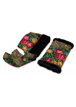 Подарочный набор: Павлопосадский капор, муфта, черный/разноцветный