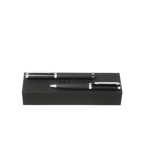 Подарочный набор: ручка шариковая, ручка-роллер. Hugo Boss, черный/серебристый