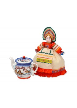 Набор Зимняя сказка: кукла на чайник, чайник заварной с росписью