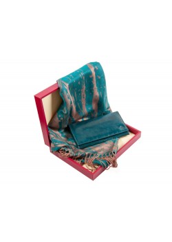 Подарочный набор с оригинальным кожаным кошельком цвета морской волны и элегантным шарфом