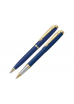 Набор: шариковая ручка и ручка-роллер PEN & PEN. Pierre Cardin, синий/серебристый/золотистый