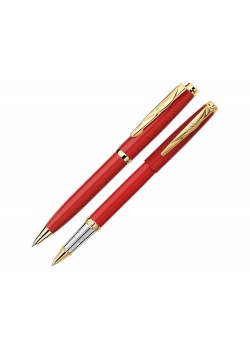 Набор: шариковая ручка и ручка-роллер PEN & PEN. Pierre Cardin, красный/серебристый/золотистый