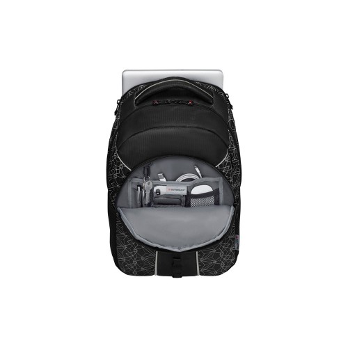 Рюкзак Sun WENGER 16'', черный со светоотражающим принтом, полиэстер, 35x27x47 см, 27 л