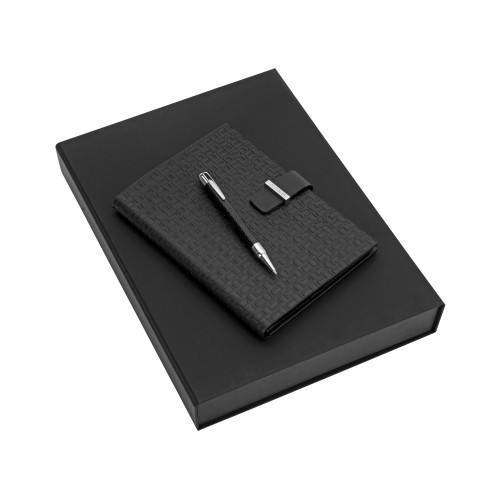 Набор Ungaro: дизайнерский блокнот А5, ручка шариковая, черный/серебристый
