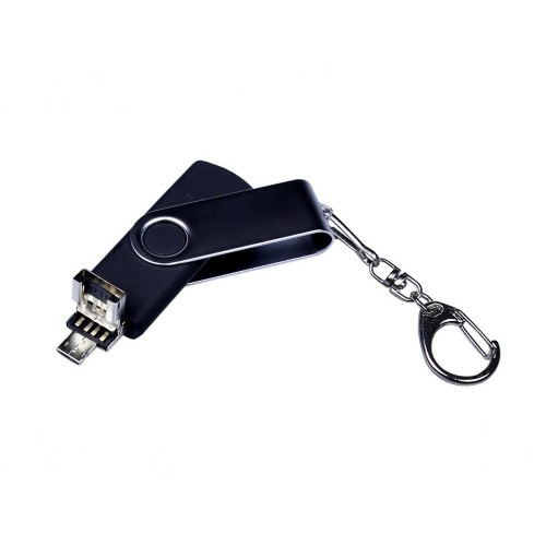 USB-флешка на 64 ГБ поворотный механизм, c двумя дополнительными разъемами MicroUSB и TypeC, черный