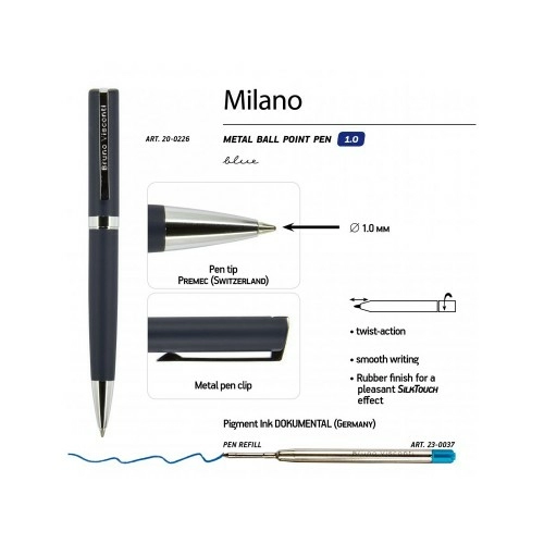 Ручка шариковая автоматическая BrunoVisconti® MILANO цвет корпуса синий, 1 мм