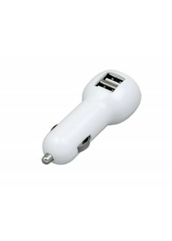 Автомобильная зарядка CC-01, 2 USB порта, белый цвет.