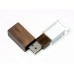 USB-флешка на 16 Гб прямоугольной формы, под гравировку 3D логотипа, материал стекло, с деревянным колпачком красного цвета, красный