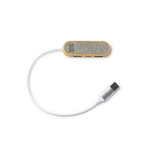 USB-хаб BADOC с корпусом из бамбука и ткани RPET, серый меланж