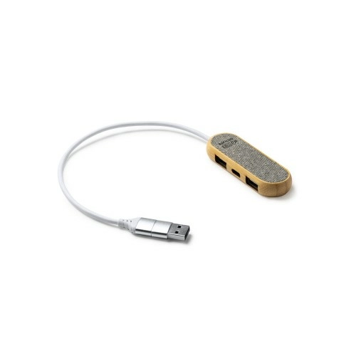 USB-хаб BADOC с корпусом из бамбука и ткани RPET, серый меланж